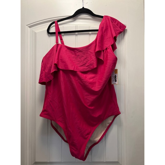 NWT Kona Sol Women’s High‎ Coverage One Piece Ruffled Bathing Suit Size 20 Pink - Picture 1 of 5